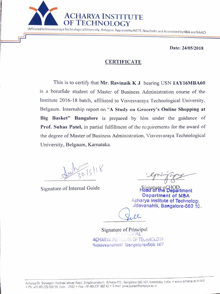 A Study On Grocery's Online Shopping at Big Basket Bangalore PDF