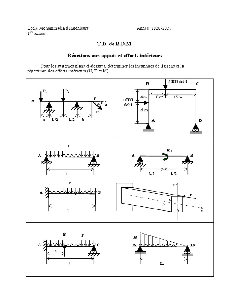Réactions et efforts en R.D.M. 1ère année | PDF