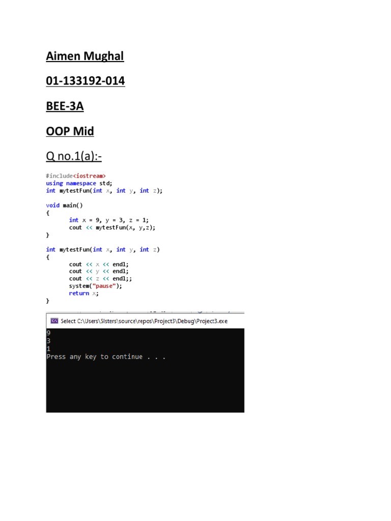 Mid Exam of OOP-Aimen BEE-3A | PDF | Computer Programming | Programming ...