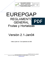 Eurepgap: Reglamento General Frutas y Hortalizas Versión 2.1-Jan04