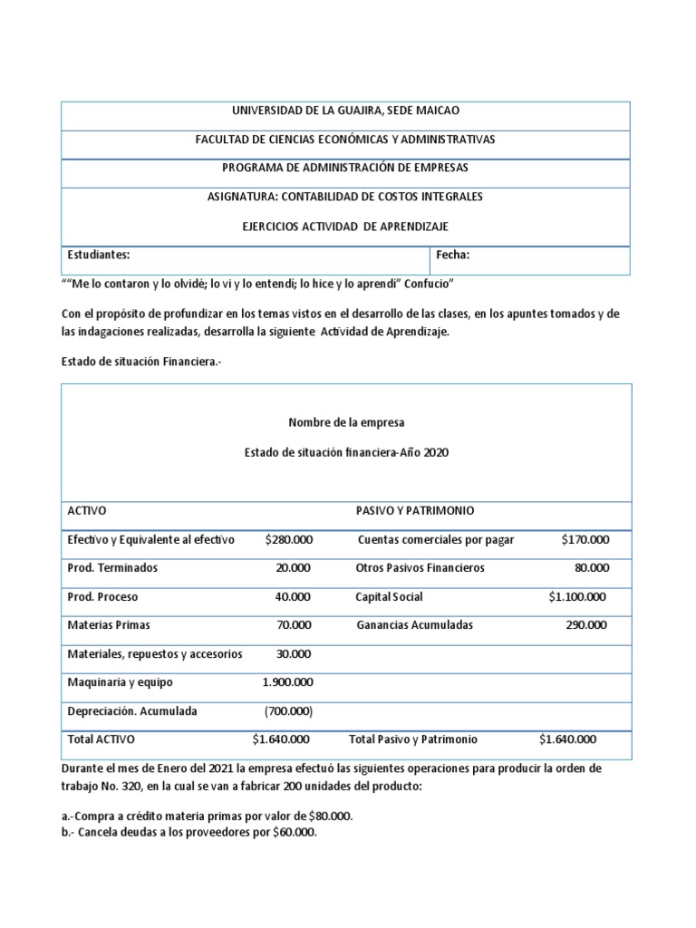 Ejercicios de Contabilidad de Costos | PDF | Estado de resultados | Costo