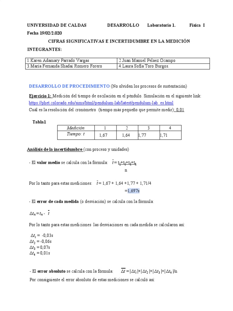 Informe 1 - Incertidumbre y Cifras Significativas | PDF | Balanza ...