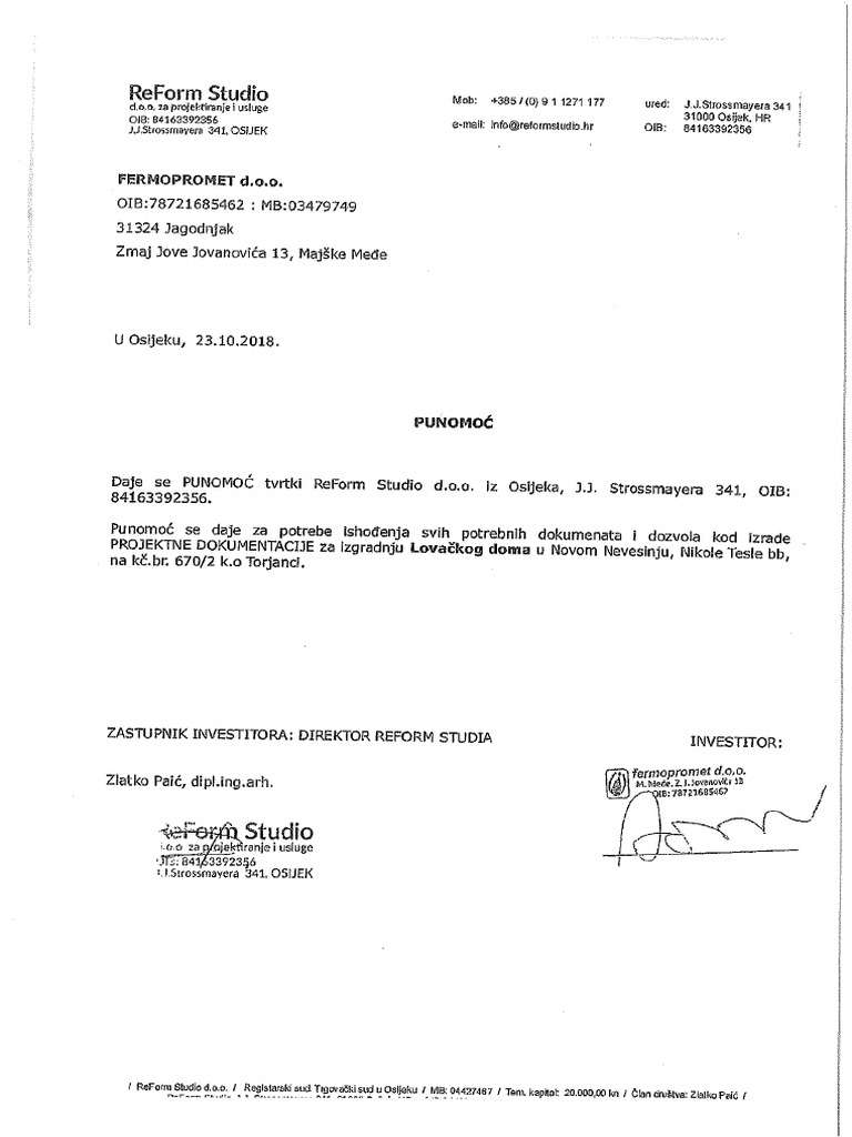 Primjer Punomoć TVRTKA-PROJEKTANT | PDF