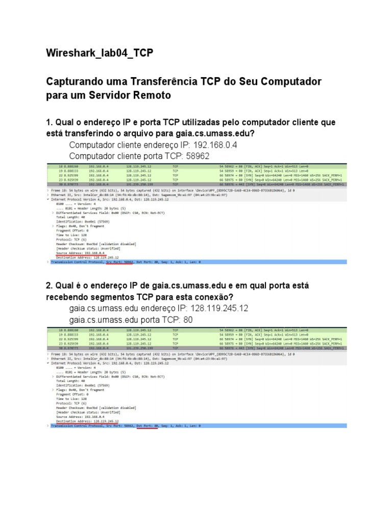 Captura TCP com Wireshark: Análise Detalhada | PDF | Protocolo de ...