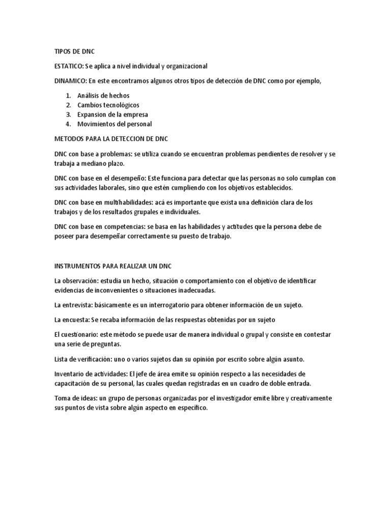 Tipos y Métodos de Detección de DNC | PDF | Empresas | Cuestionario