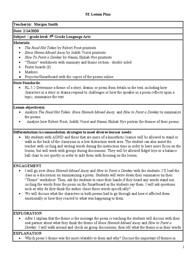 5th Grade Math Lesson Plan | PDF | Lesson Plan | Poetry