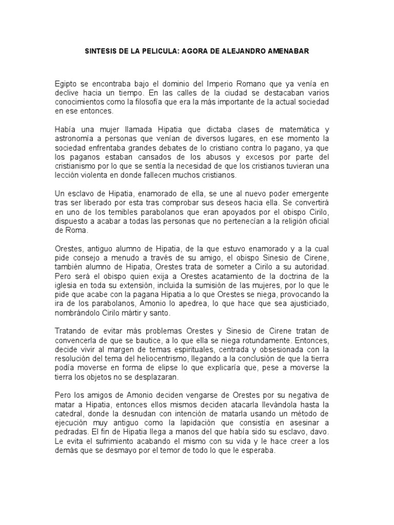 Sintesis de La Pelicula Agora PDF Religión y creencia