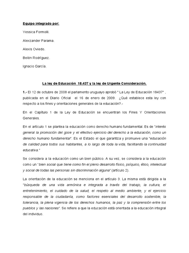 Ley de Educación 18437 | PDF | Libertad académica | Derechos humanos