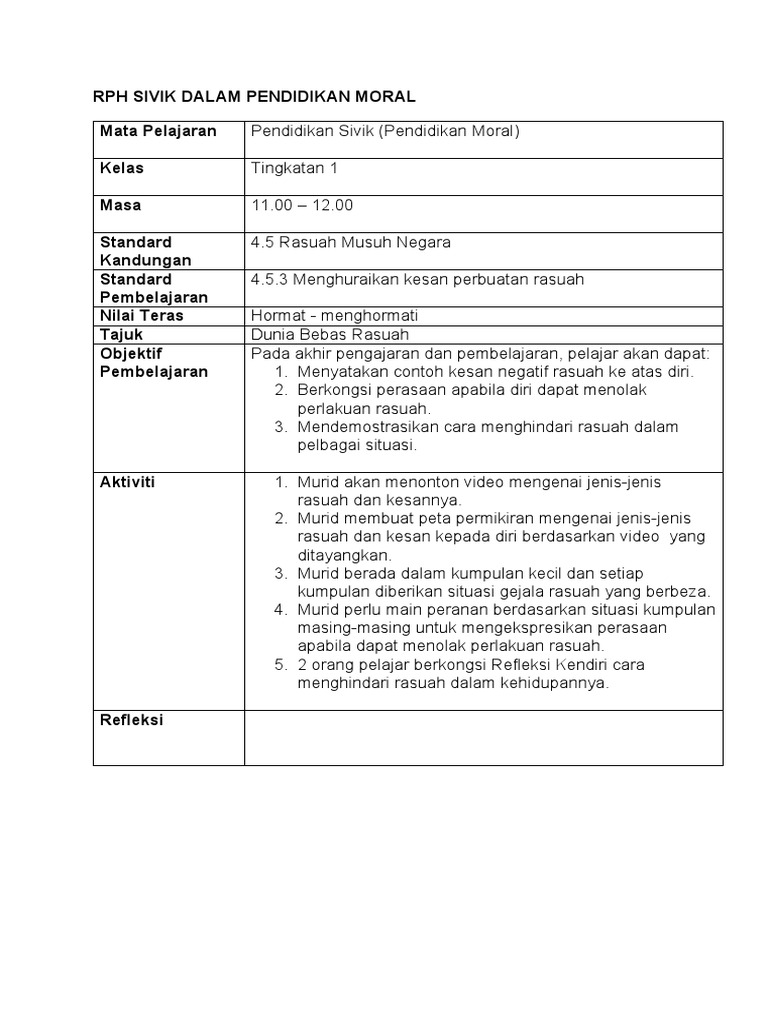 Dunia Bebas Rasuah: Pendidikan Moral | PDF | Pengembangan Diri