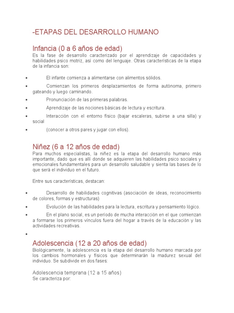 Etapas Del Desarrollo Humano | PDF | Adultos | Vejez