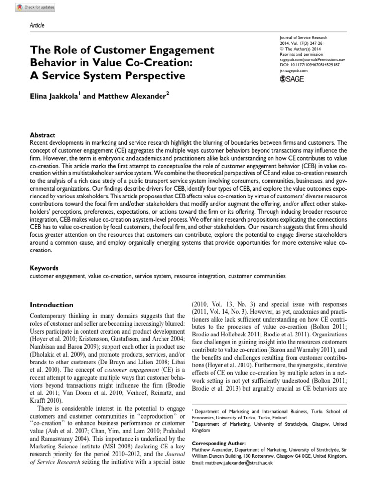 The Role of Customer Engagement Behavior in Value Co-Creation: A ...