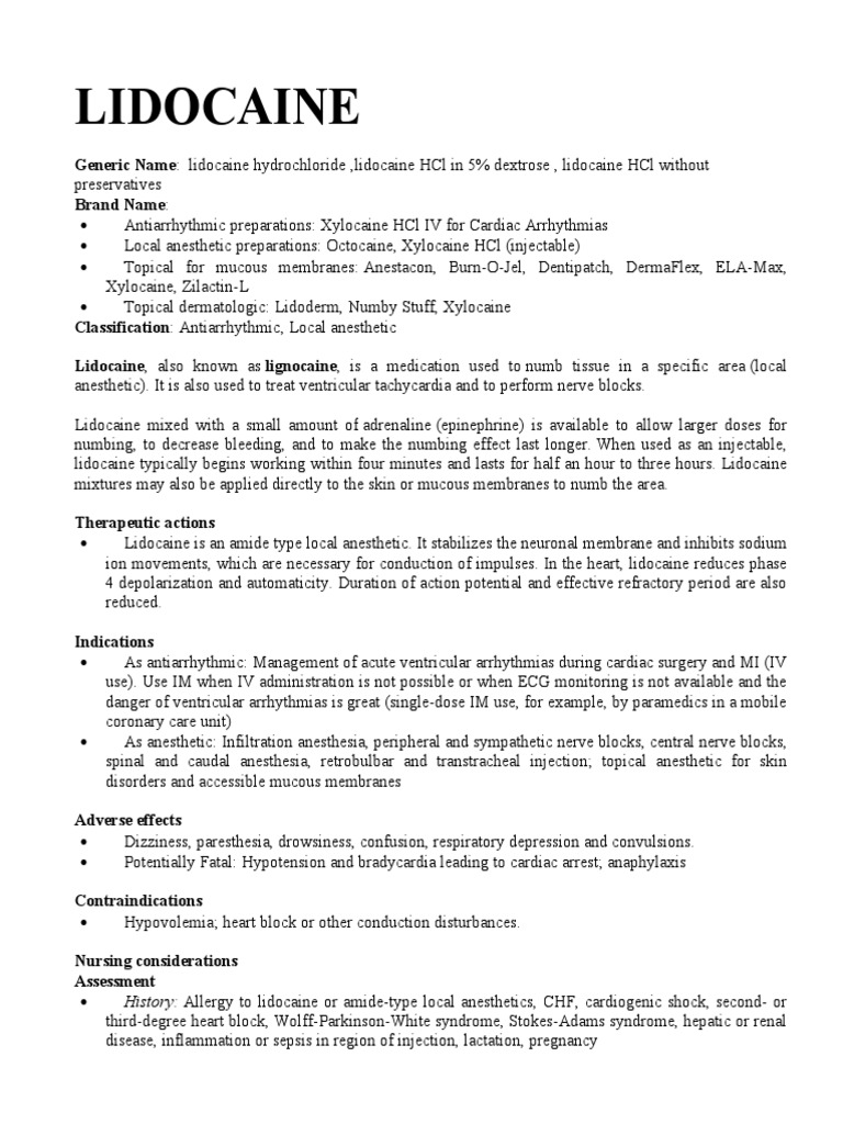Lidocaine History Allergy To Lidocaine or AmideType Local