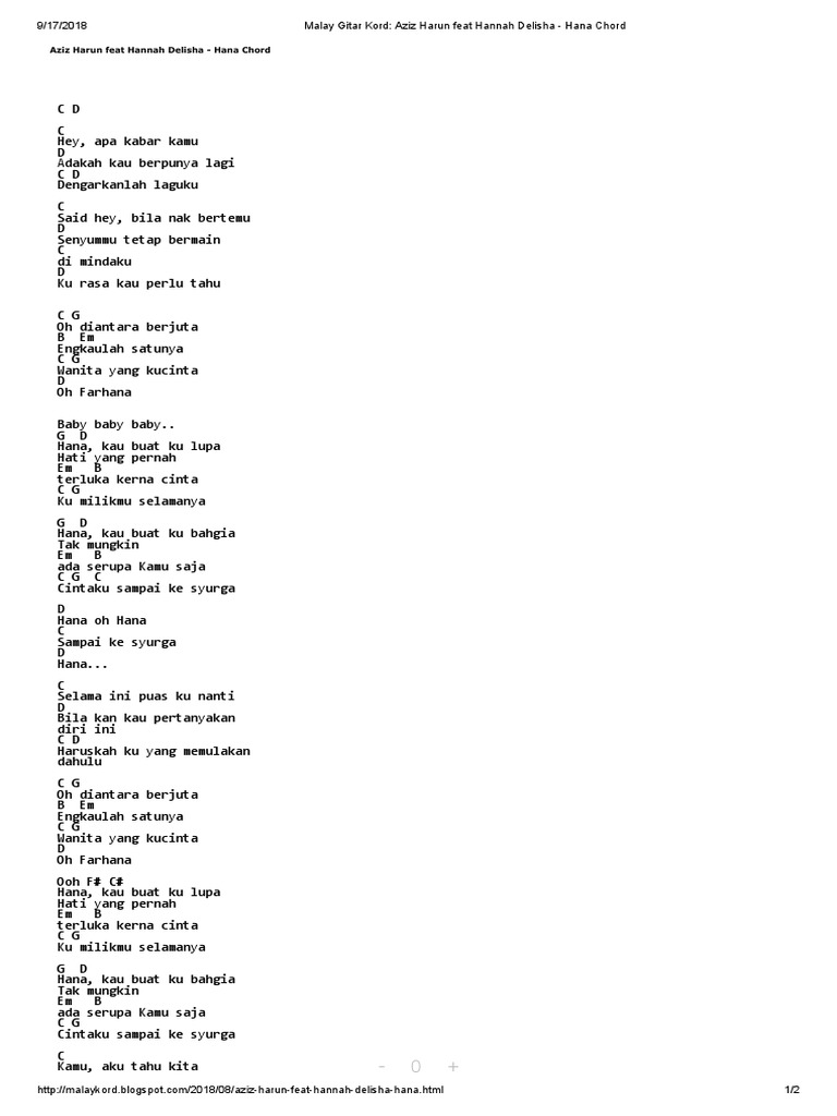 Malay Gitar Kord - Aziz Harun Feat Hannah Delisha - Hana Chord | PDF ...