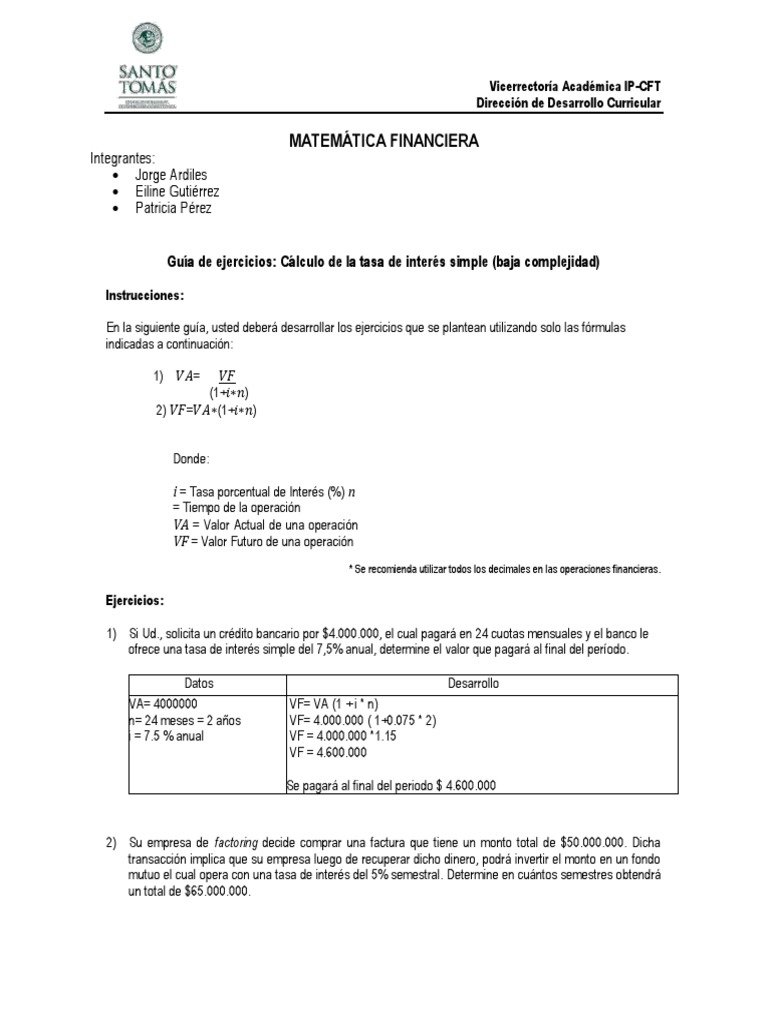 Guía de Ejercicios de Matemática Financiera | PDF | Finanzas ...