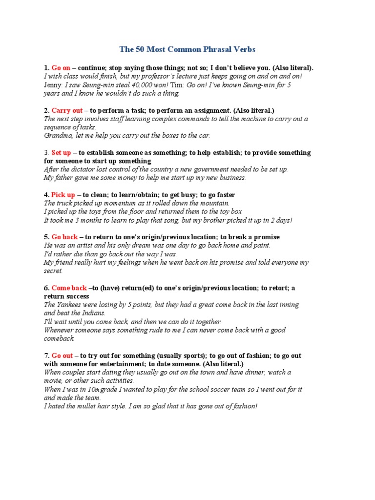 Top 50 Common Phrasal Verbs Explained | PDF