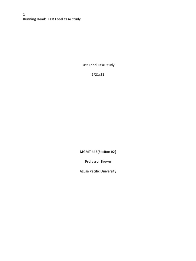 Fast Food Case Study PDF Business Human Nature