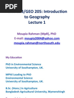 Env 203/geo 205: Introduction To Geography: Moupia Rahman (MPR), PHD E-Mail