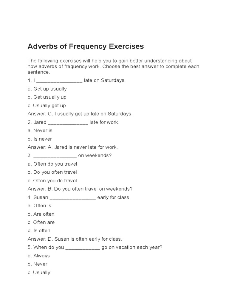 Adverbs of Frequency Exercises PDF | PDF