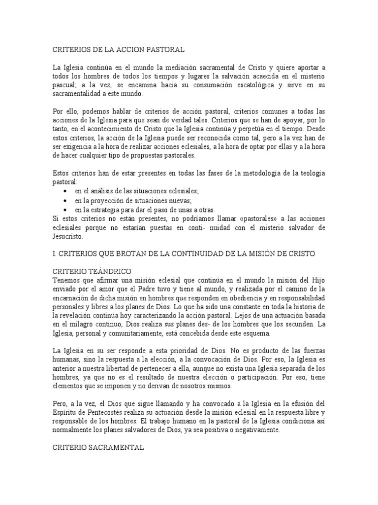 Criterios de Acción Pastoral en la Iglesia | PDF | Cristo (título ...