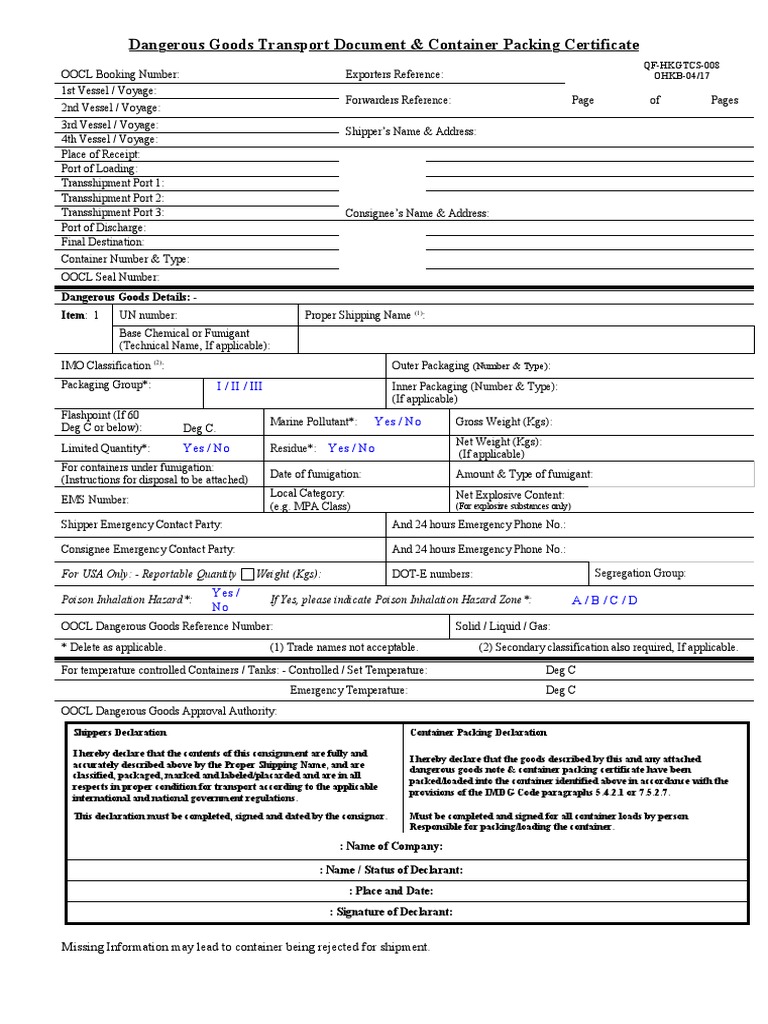 DG Certificate PDF Dangerous Goods Packaging And Labeling