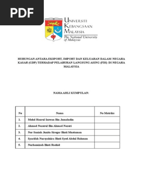 Hubungan Antara Eksport Import Dan Keluaran Dalam Negara Kasar Gdp Terhadap Pelaburan Langsung Asing Fdi Di Negara Malaysia Pdf