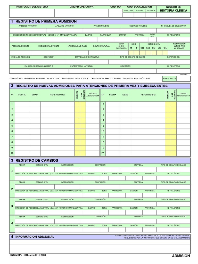 Formulario 008 MSP: Datos del Usuario | PDF | Ciencias de la Salud