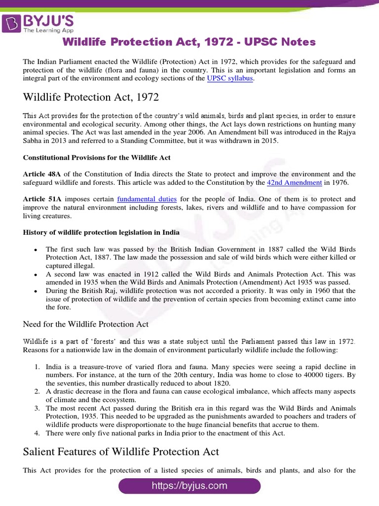 wildlife protection act 1972 essay