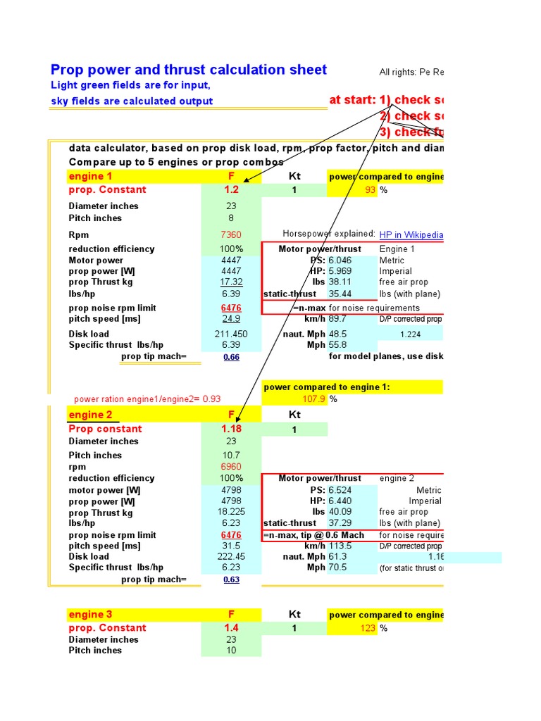 Prop Power and Thrust Calculation Sheet PDF Horsepower Airfoil