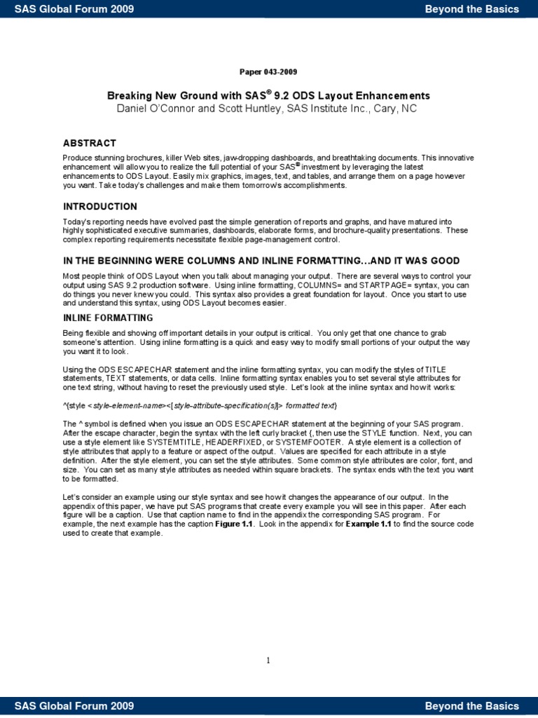 Ods Layout PDF Page Layout Sas (Software)