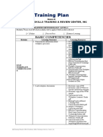 Training Plan for TM1 Frontliners Skills Training & Review Center, Inc