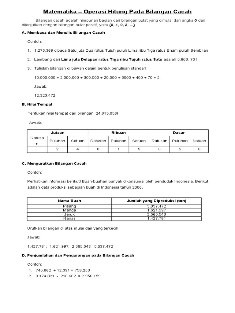 Soal dan Latihan Bilangan Cacah Kelas 5 | PDF