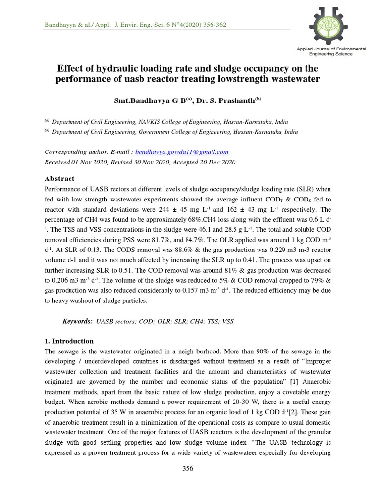 Effect of Hydraulic Loading Rate and Sludge Occupancy On The Performance of Uasb Reactor