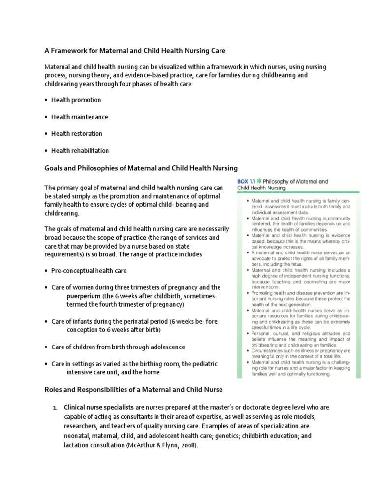 A Framework For Maternal and Child Health Nursing Care | PDF ...