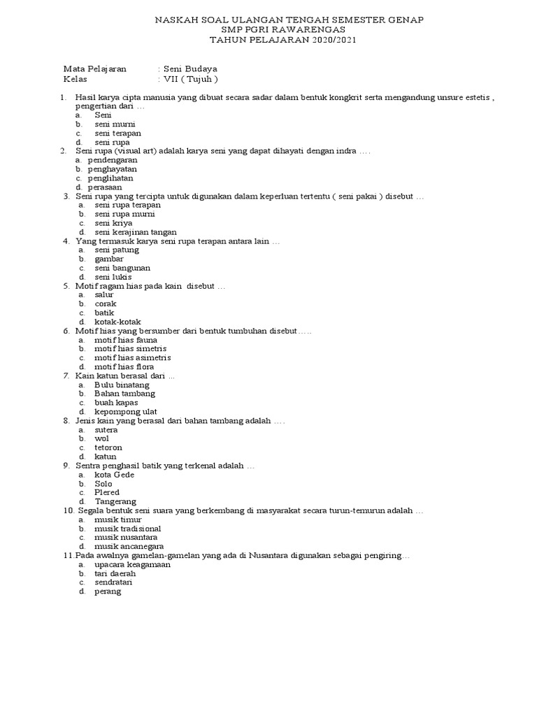 Soal Sbk Kelas 7 Dan 9 Pdf