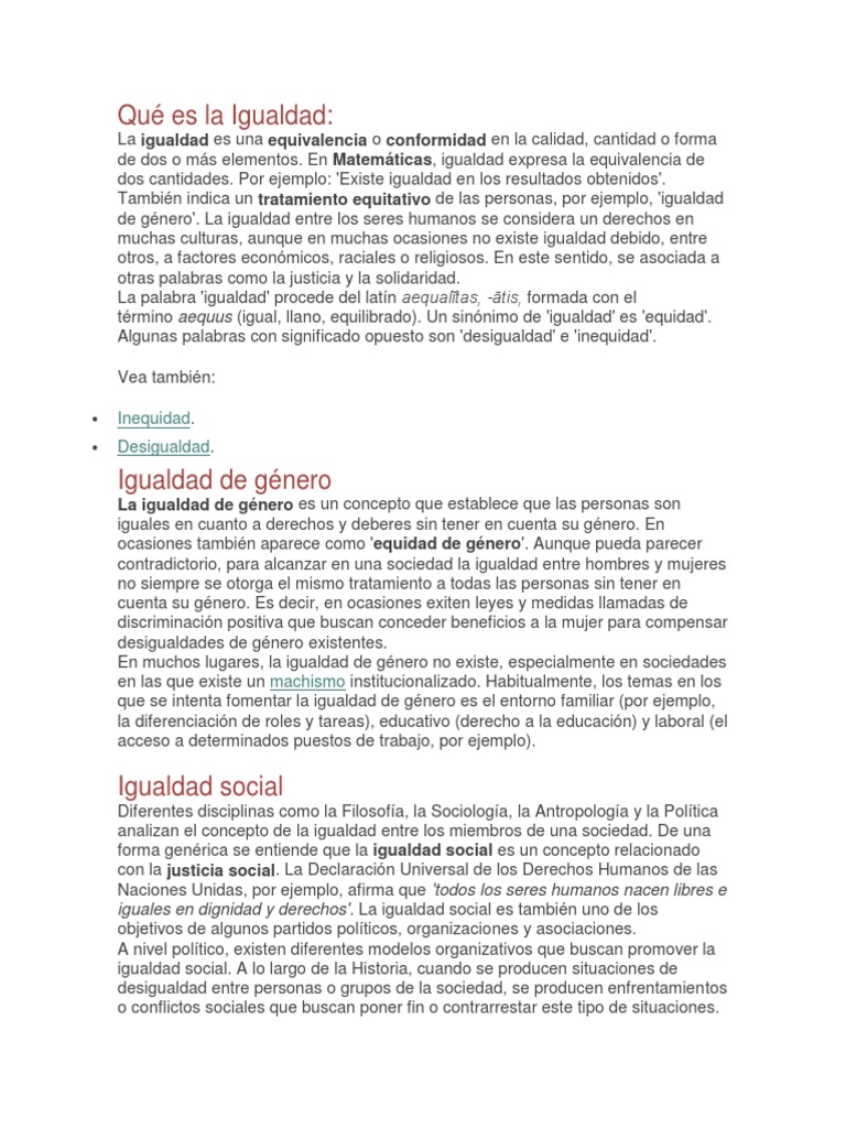 Definición y Tipos de Igualdad | PDF | Igualdad social | Derechos humanos