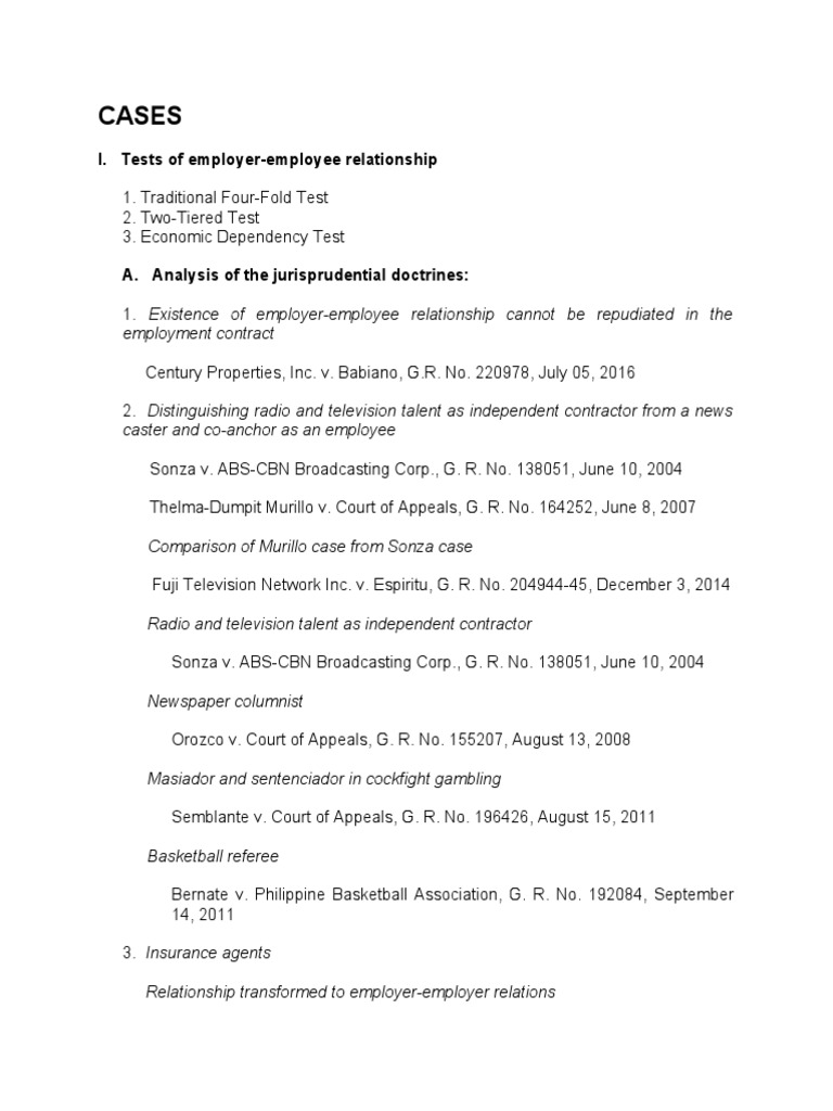 Cases On EmployerEmployee Relationship and Jurisdiction PDF Employment Business Law