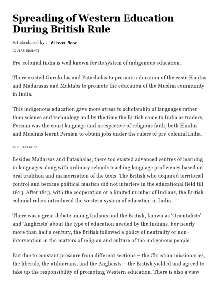 Impact of Western Education in India | PDF | British Raj | Colonialism