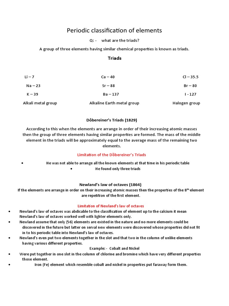 Class 11 Periodic Classification Notes | PDF | Chemical Elements ...
