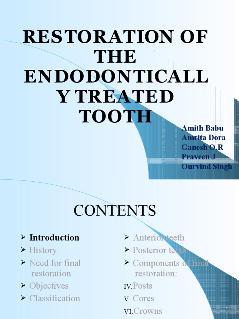 Restoration of Endodontically Treated Teeth | PDF | Dental Composite ...