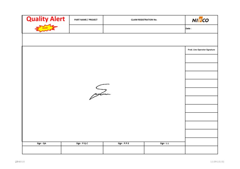 Quality Alert: Part Name / Project Claim Registration No | PDF ...