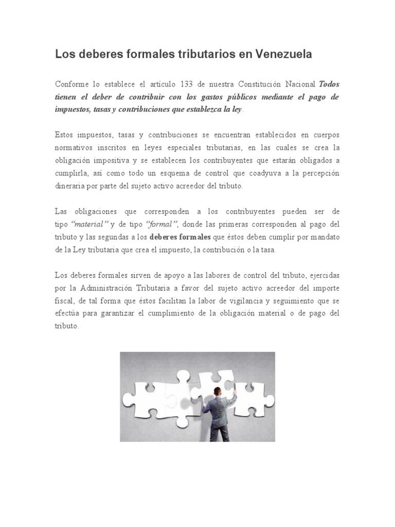 Deberes Formales Tributarios en Venezuela | PDF | Impuestos | Gobierno