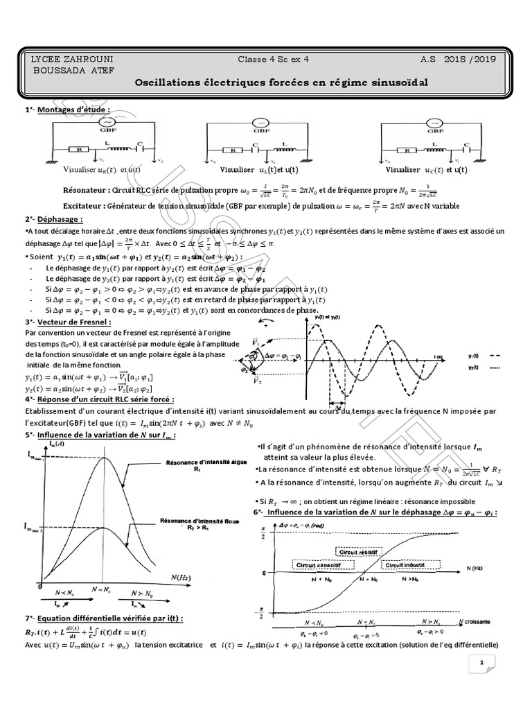 Résumé des oscillations RLC forcées | PDF | Résonance | Tension électrique