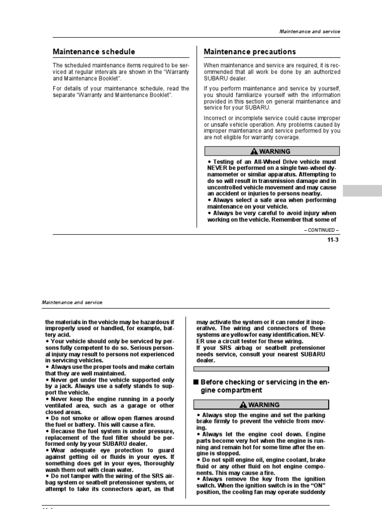 2019 SUBARU IMPREZA MAINTENANCE SCHEDULE PDF visual data 7