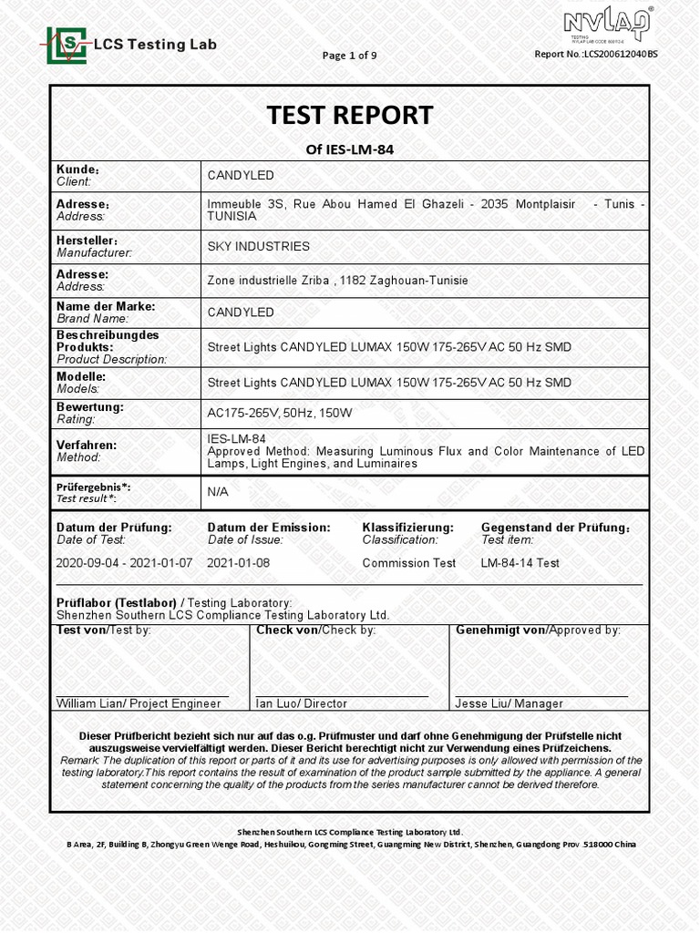 Aging Test Report (3000hours) LM84 | PDF | Architectural Elements | Light