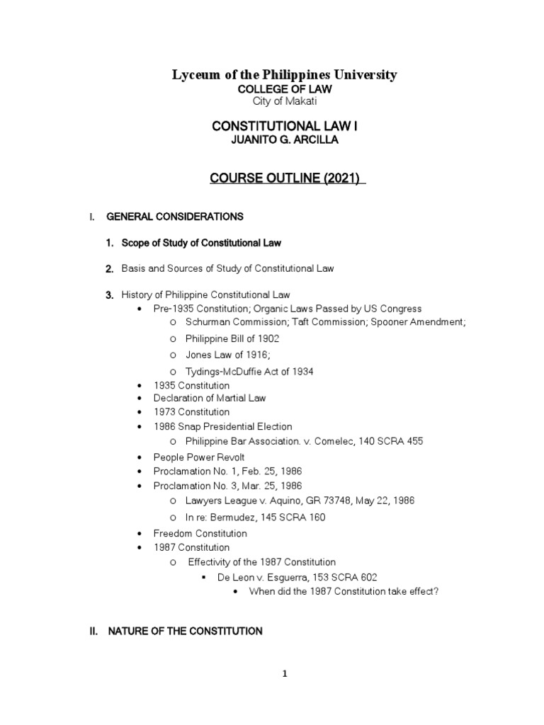 Constitutional Law I Course Outline | PDF | Initiative | Habeas Corpus