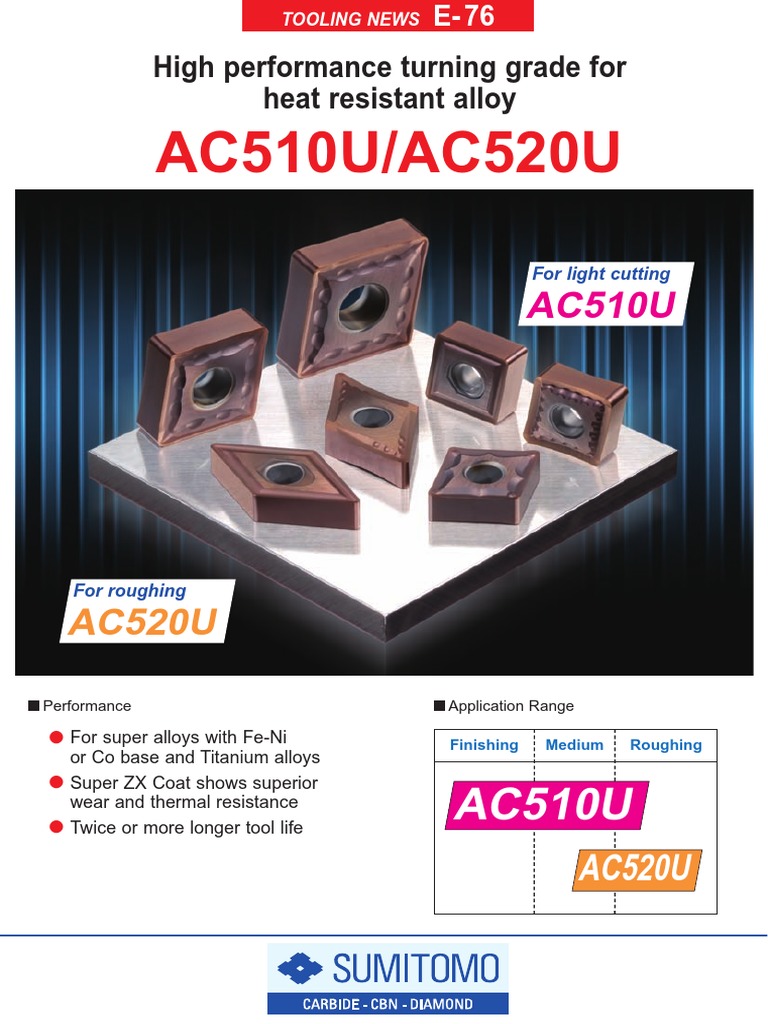 えいご AC510U/AC520U: High Performance Turning Grade For Heat