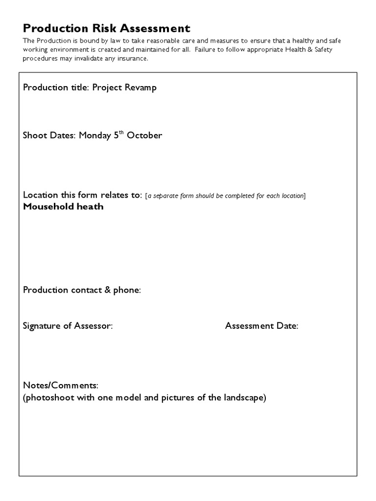 Production Risk Assessment Checklist | PDF | Hazards | Risk Assessment