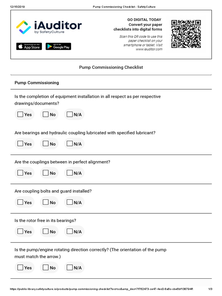 Pump Commissioning Checklist Guide | PDF | Pump | Instrumentation