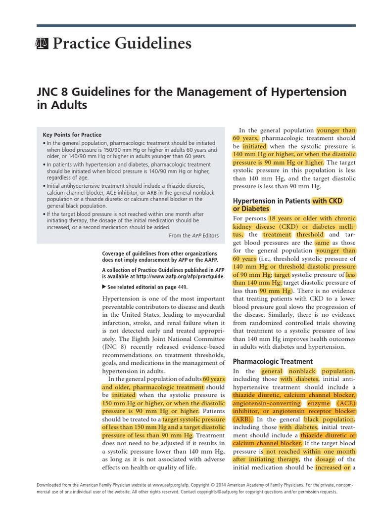 Practice Guidelines JNC 8 Guidelines For The Management of