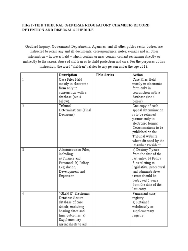 FirstTier Tribunal (General Regulatory Chamber) Record Retention and
